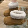 Ботильоны женские на меховой платформе, замшевые туфли на плоской подошве, женская обувь 2025 года, модный бренд, короткие, плюшевые, удобные, теплые, женские, зимние ботинки