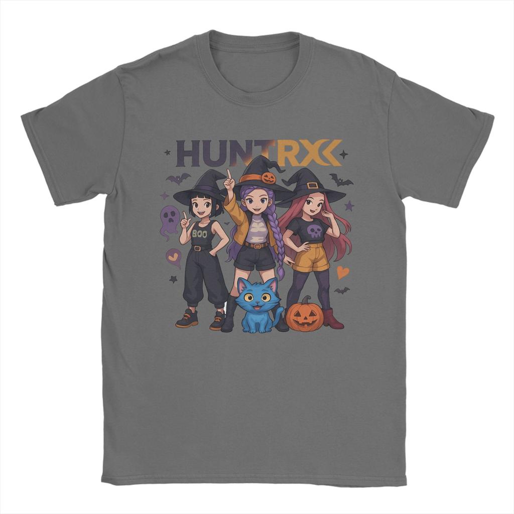 Spooky Hunterx Halloween Kpop Demon Hunters Huntrix Girl And Tiger T Shirt for Men Cotton Humorous T-Shirt Round Neck Tee Shirt