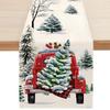 Christmas Print Table Runner Dining Decor Holiday Party Home Tablecloth With Tree Snowman