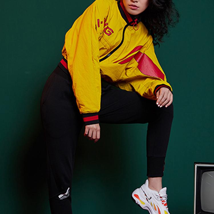 Li Ning Paris Fashion Week Runway Series Stand Wool Jacket Casual Top Women Jacket Pink Butterfly-Yellow AJDP028-1