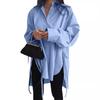 Fashion Spring Autumn Long Sleeve Irregular Women Shirt Plus Size Loose Long Sleeve Lace-up Thin Office Blouse Ladies Elegant Solid Color Long Tops