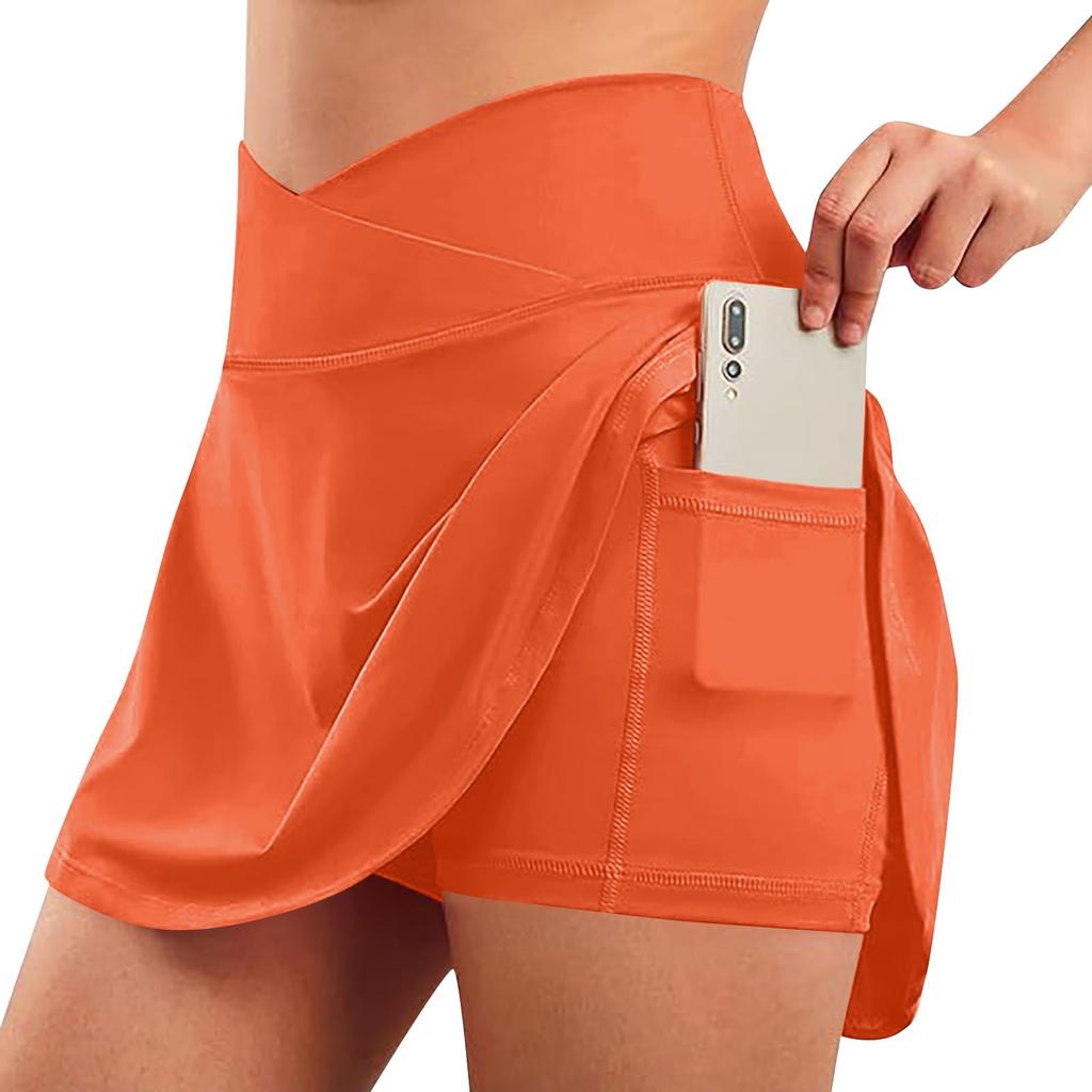 Women's Casual High Waist Solid Color Short Half Skirt Sports Skirt Pleated Skirt