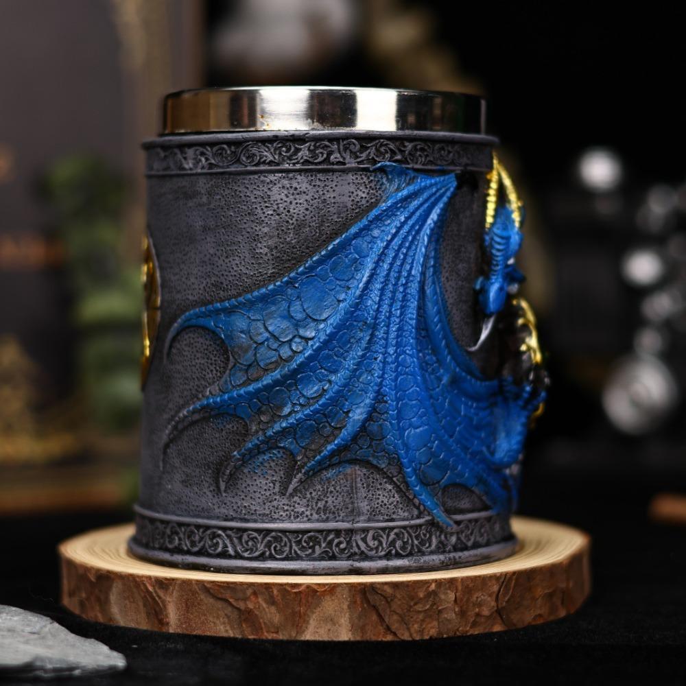 304 Stainless Steel Inner Gothic Flying Dragon Beer Stein 3D Embossed Coffee Mug  Party