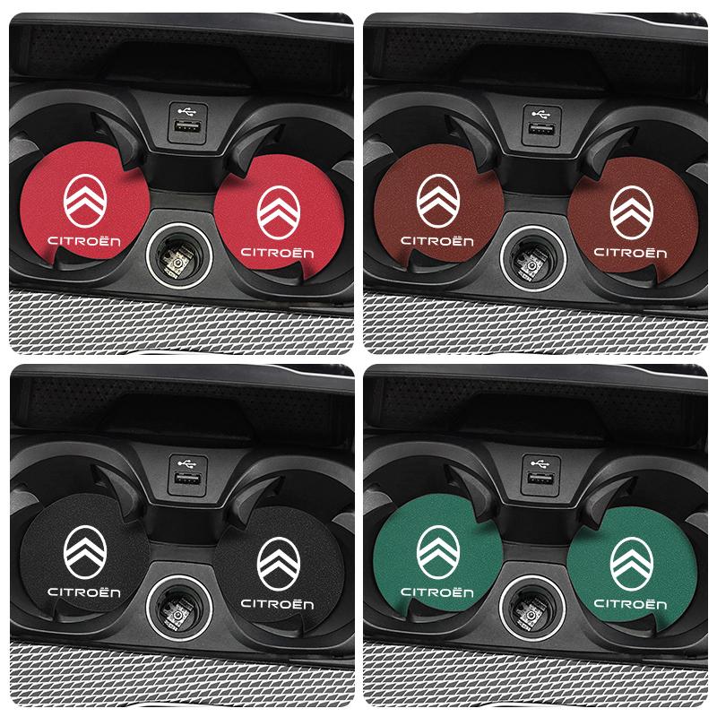 TXBB4 2PCS Citroen Emblem Badge Car Anti Slip Mat Coaster Water Cup Slot For Citroen C8 DS3 C6 C3 Vts C4 Saxo C4L C5 C2 C1 Xsara C3-XR
