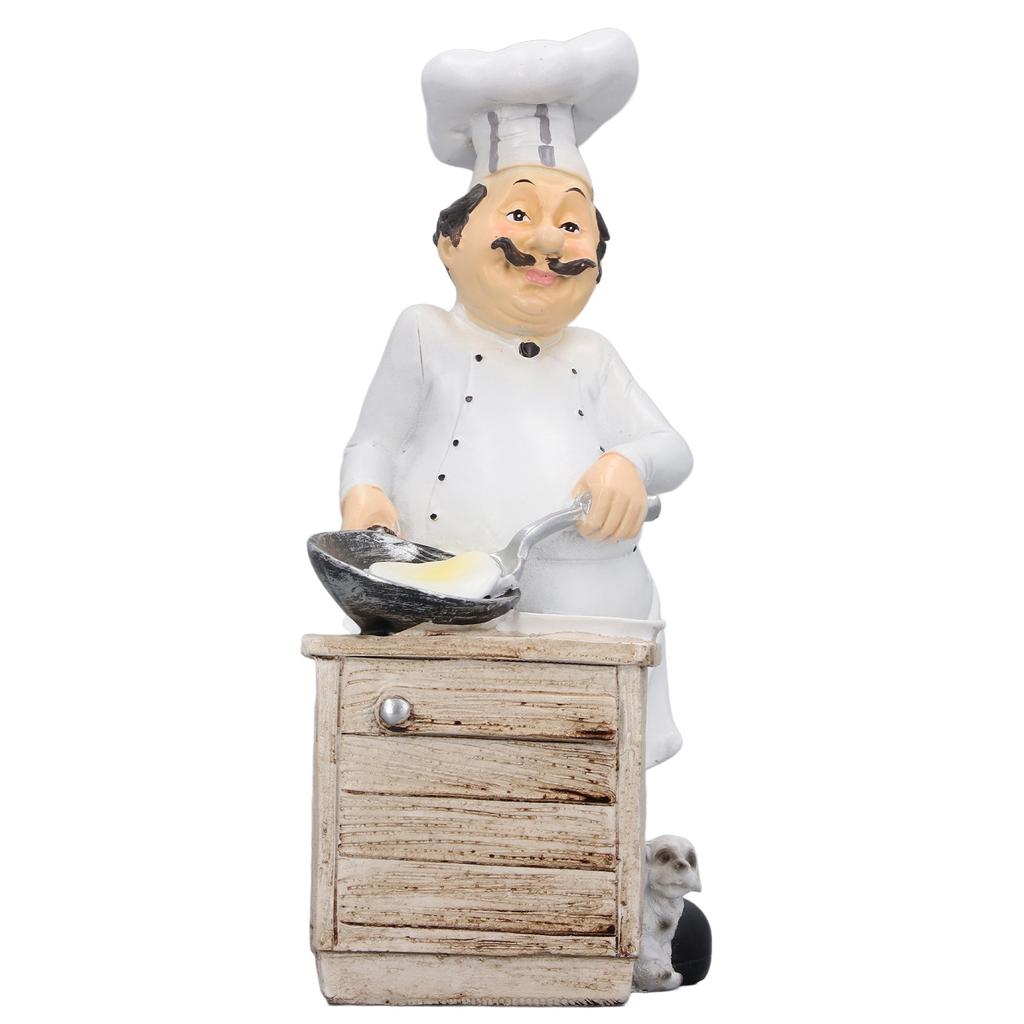 Chef Cooking Figurine Small Stereoscopic Art Ornament Resin Decoration Statue for Kitchen Living Room Bedroom