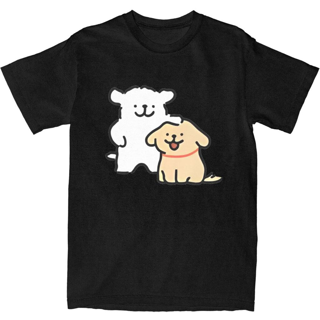 Cute Line Puppies Maltese Golden Retriever TShirt Short Sleeve Streetwear Tops Beach Cotton Breathable Comfortable