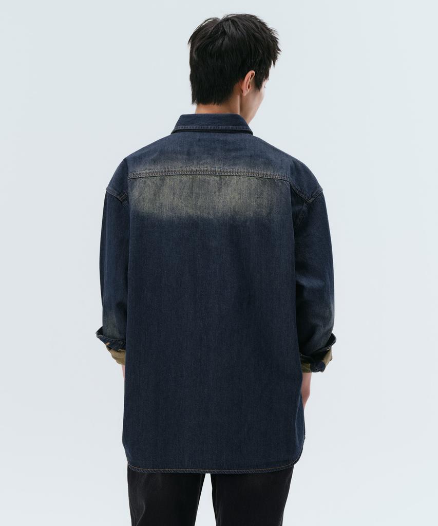MUSINSA STANDARD Big Brush Oversized Denim Shirt [Yellow Dark Blue]