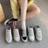 Flat Single Shoes Little White Shoes Women's Satin Shoes Spanish Niche Shoes 2025 New Casual Sports Board Shoes Half Slippers