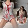 Женский пижамный комплект из искусственного шелка с принтом Fantasy Tide - Завязки в китайском стиле, Сексуальное искушение, Короткий рукав