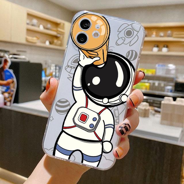 Милый чехол с космонавтом для iPhone 14 11 12 Pro 13 Pro Max XR XS X 6s 7 8 Plus SE 2020 13 Mini Роскошный Противоударный Прозрачный Чехол