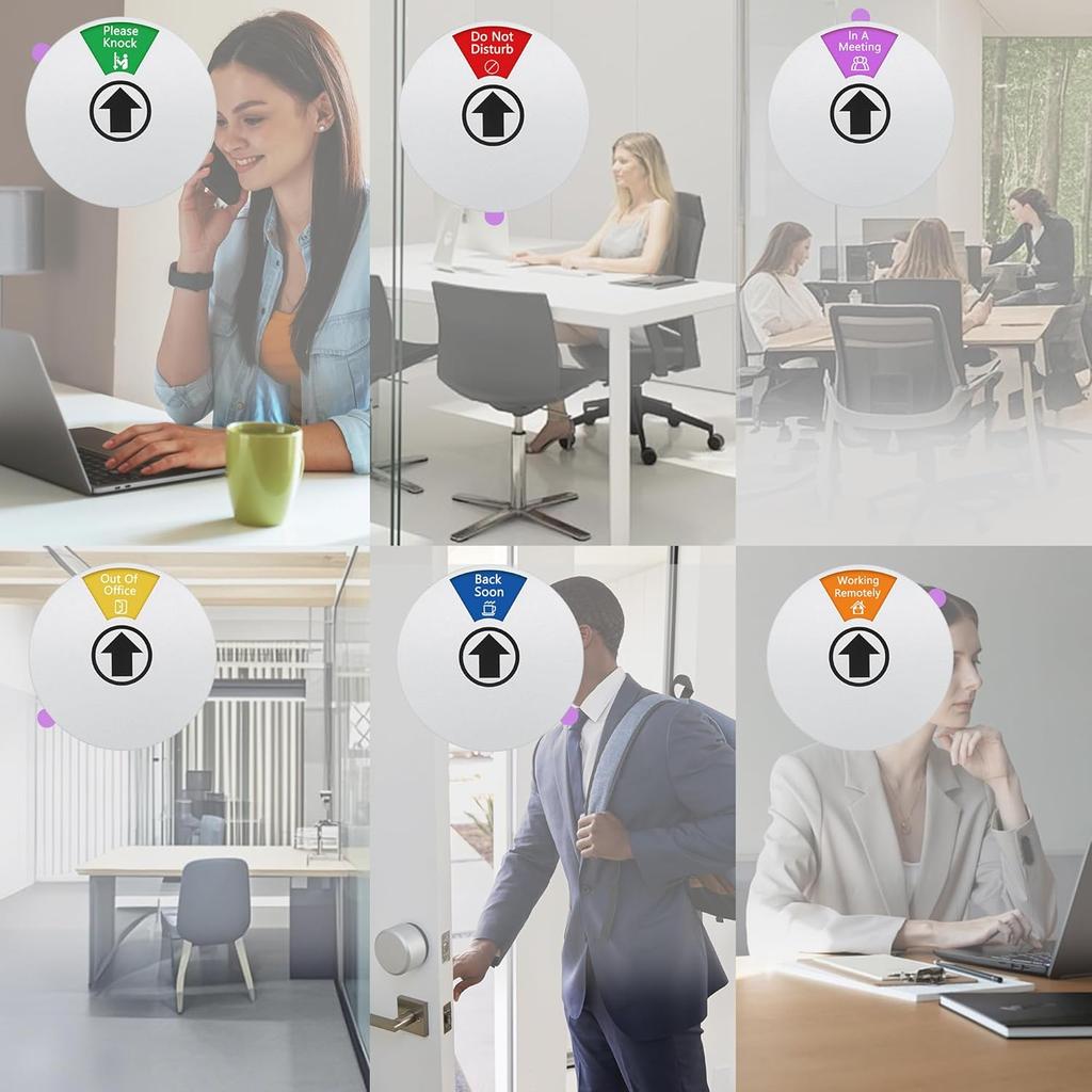 Office Door Signs – Do Not Disturb, Please Knock, Out of Office, In a Meeting, Back Soon, Working Remotely – Rotating Privacy Indicator Sign for