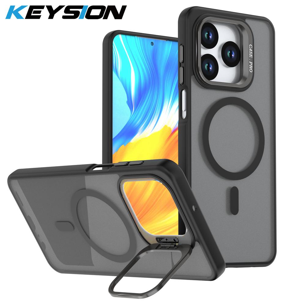 KEYSION Lens Stand Magnetic Phone Case for MagSafe for HONOR X5d Plus Matte Translucent Shockproof Back Cover for Honor X5c Plus