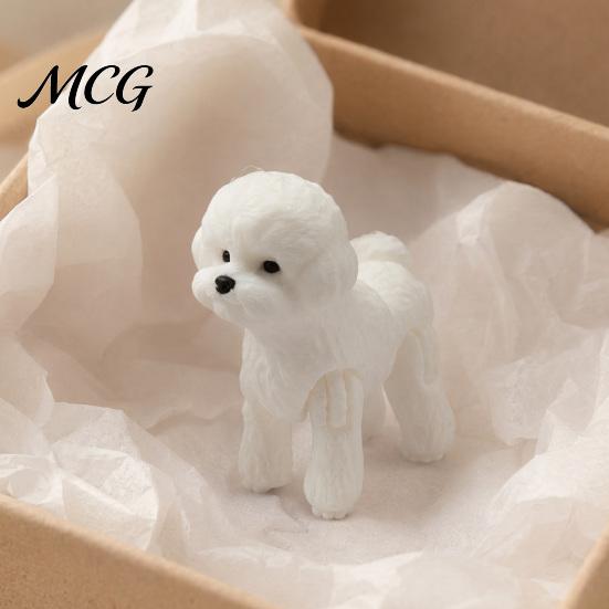 Flexible Teddy Bear Dog Toy 3D Printed Articulated Poodle Figurine, Decor with Realistic Curly Fur, Soft P:rinted Pet Color, Adjustable Multi-Pose