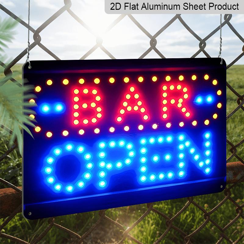 2D Flat, 1pc Neon-Style Metal Sign "Bar Open" - Bright Red and Blue Light, Durable Aluminum for Home, Garden, Garage, Bedroom, for Man Cave, Cottage