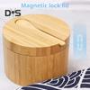 Бамбуковая солонка с магнитной поворотной крышкой, круглая солонка для хранения соли, перца, сахара, трав, функциональный контейнер для специй, емкость для хранения