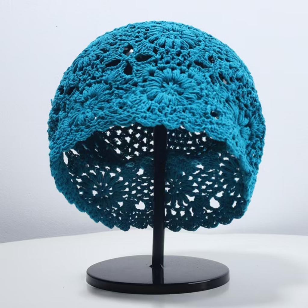 Женская шапка-бини свободного кроя без полей, вязаная ажурная шапка, шапочка, женская шапка, тонкой вязки, шерстяная шапка, вязаная шапка, шапка-пирожок