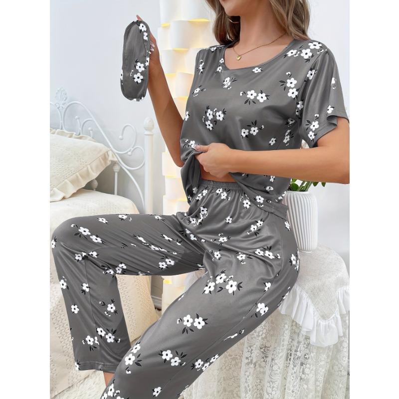 Women's Milk Silk Homewear Round Neck Short Sleeve Long Trousers Suit