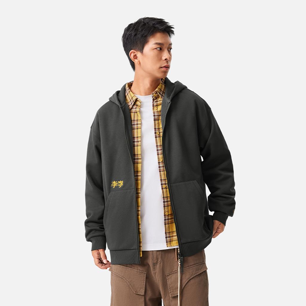 Li Ning Sports Lifestyle Series Anti-Static Anti-Bacterial Warm Fleece Hooded Logo Long Sleeve Zipper Cardigan Sweatshirt Unisex Sweatshirt AWDUC87-6