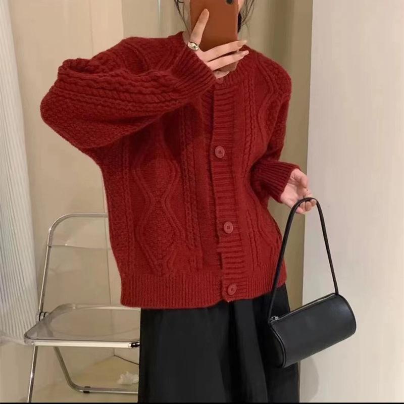Нежный мягкий вощеный твист свитер куртка женская осень и зима новый корейский омолаживающий свободный повседневный вязаный кардиган