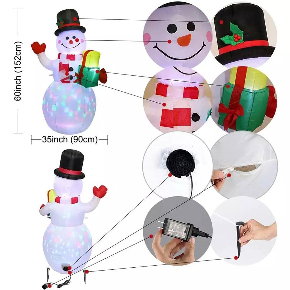 Christmas Inflatable Snowman 1.5m LED Illuminated Light Lantern Model Colorful Rotate Airblown Dolls Toys for Home Party Decor