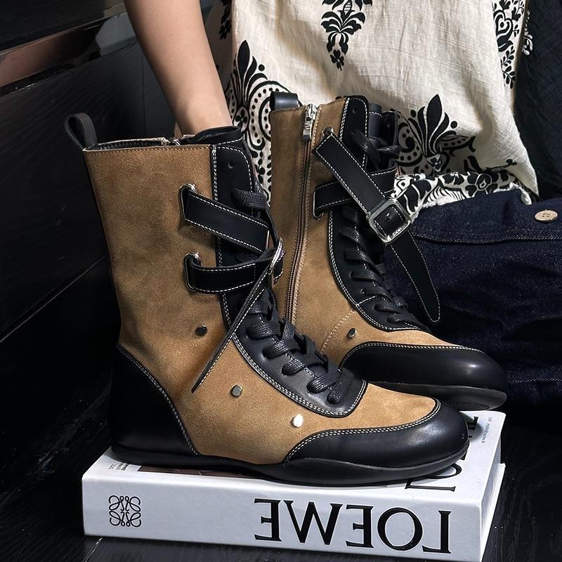 Модная женская обувь 2025 года, новая, с круглым носком, на плоской подошве, с высоким верхом, обувь Dexun, универсальные повседневные ботильоны, ботинки до середины икры