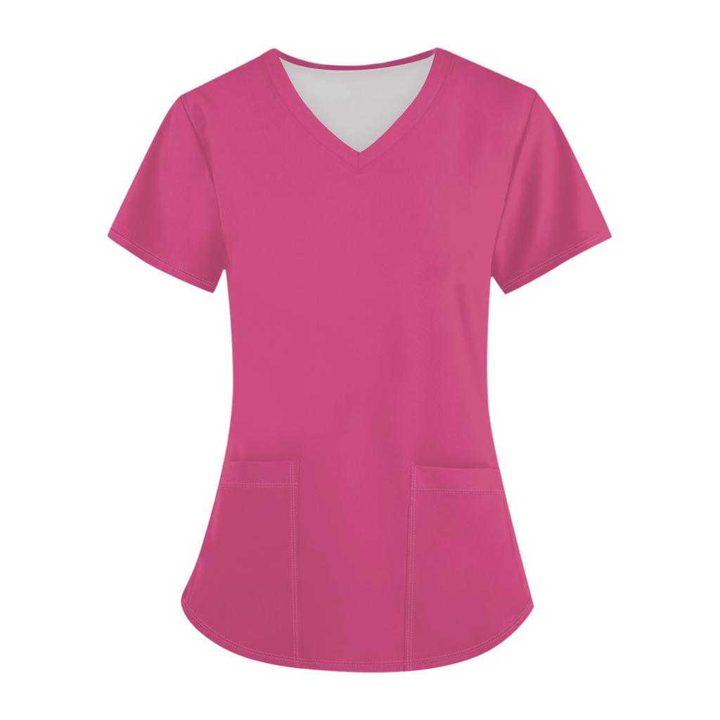 Плюс размерСкраб с принтом Рабочая форма Топы для женщин Крест V-образным вырезом Хэллоуин Принт с короткими рукавами Забавные футболки Спецодежда Футболка с карманами