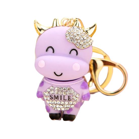 Брелок Инкрустированный Сверкающими Стразами Дизайн Коровы Цепочка для Ключей Декоративный Брелок на Удачу Аксессуар для Сумок Кошельков Машин