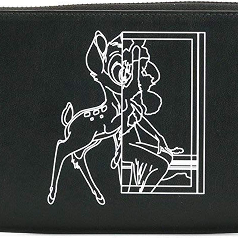 Givenchy Cute Deer Print Long Zipper Leather Clutch Coin Purse Wallet Women Clutch Black White BC06340493-001