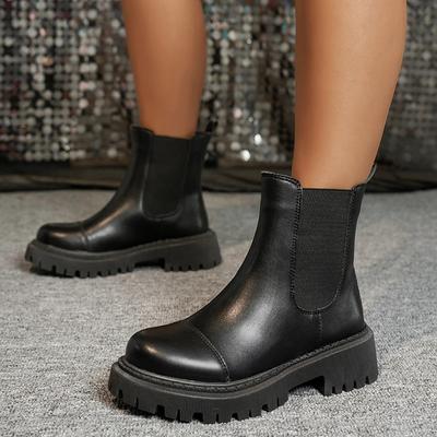 Модные женские ботинки челси на толстой подошве, водонепроницаемые, из искусственной кожи, черные, женские, большого размера 42, на платформе, без застежек