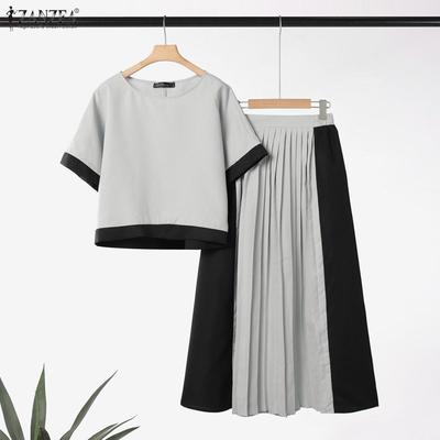 Женские повседневные комплекты из двух частей: блузка с коротким рукавом и длинные юбки