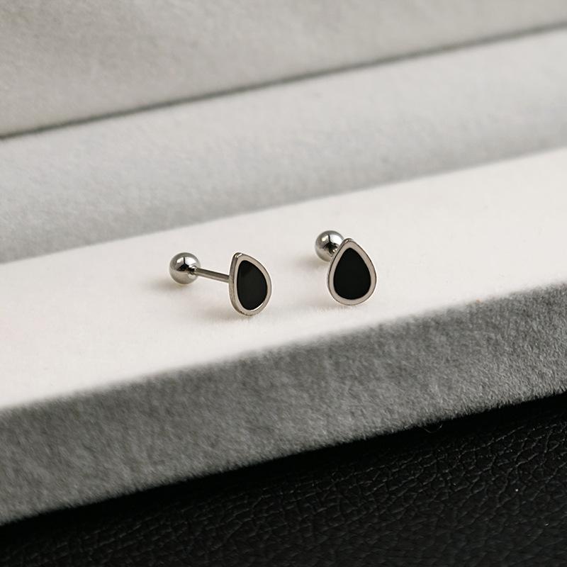Stainless Steel Geometric Black Series Stud Earrings, Cross Simple Earrings, Love Dripping Oil Personalized Earrings