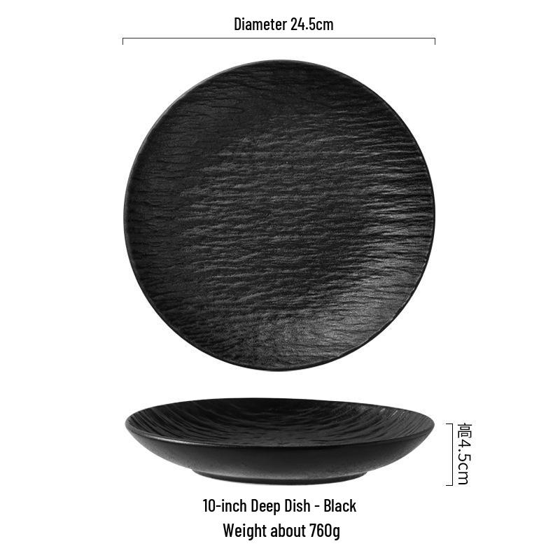 Керамическая обеденная тарелка с японским каменным узором – Премиальное блюдо для стейка и салата