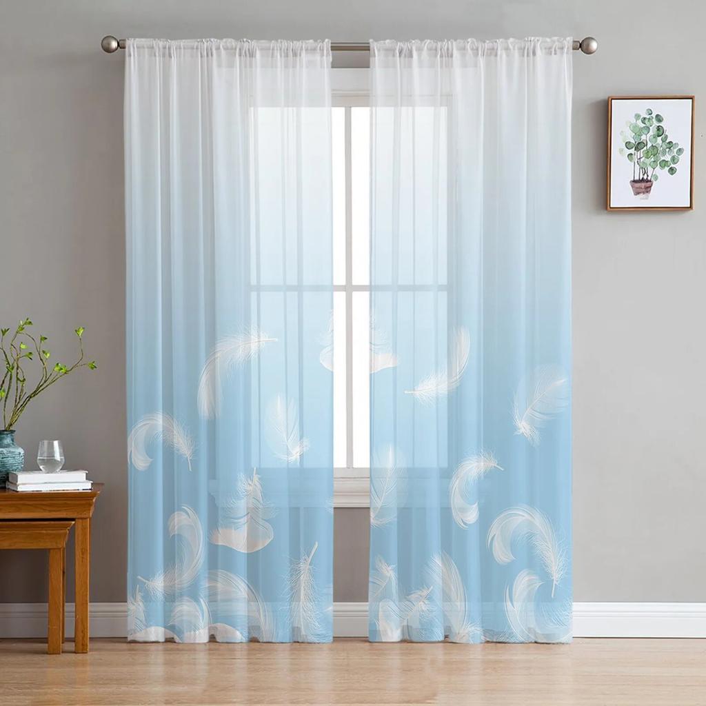 Зеленые Тюлевые прозрачные оконные шторы с павлиньими перьями для гостиной, кухни, детской спальни, вуаль, подвесная занавеска