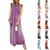 Летние платья для женщин с круглым вырезом, повседневные свободные, с принтом, без складок, длинное пляжное платье макси с карманами