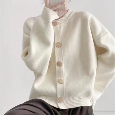Весенние и зимние женские кардиганы свитера с круглым вырезом вязаные свободные кардиганы однотонные однобортные женские свитера