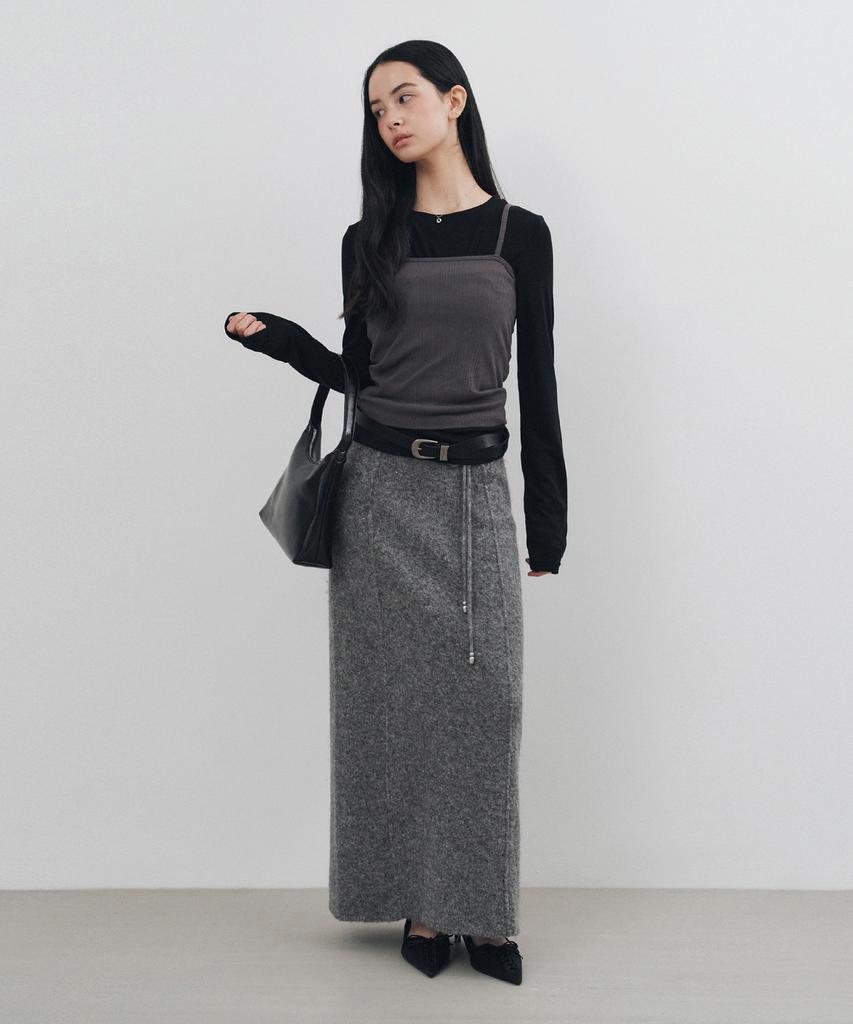 Mongdol Strap Maxi Wool Knit Skirt Grey Mdsk024Gray