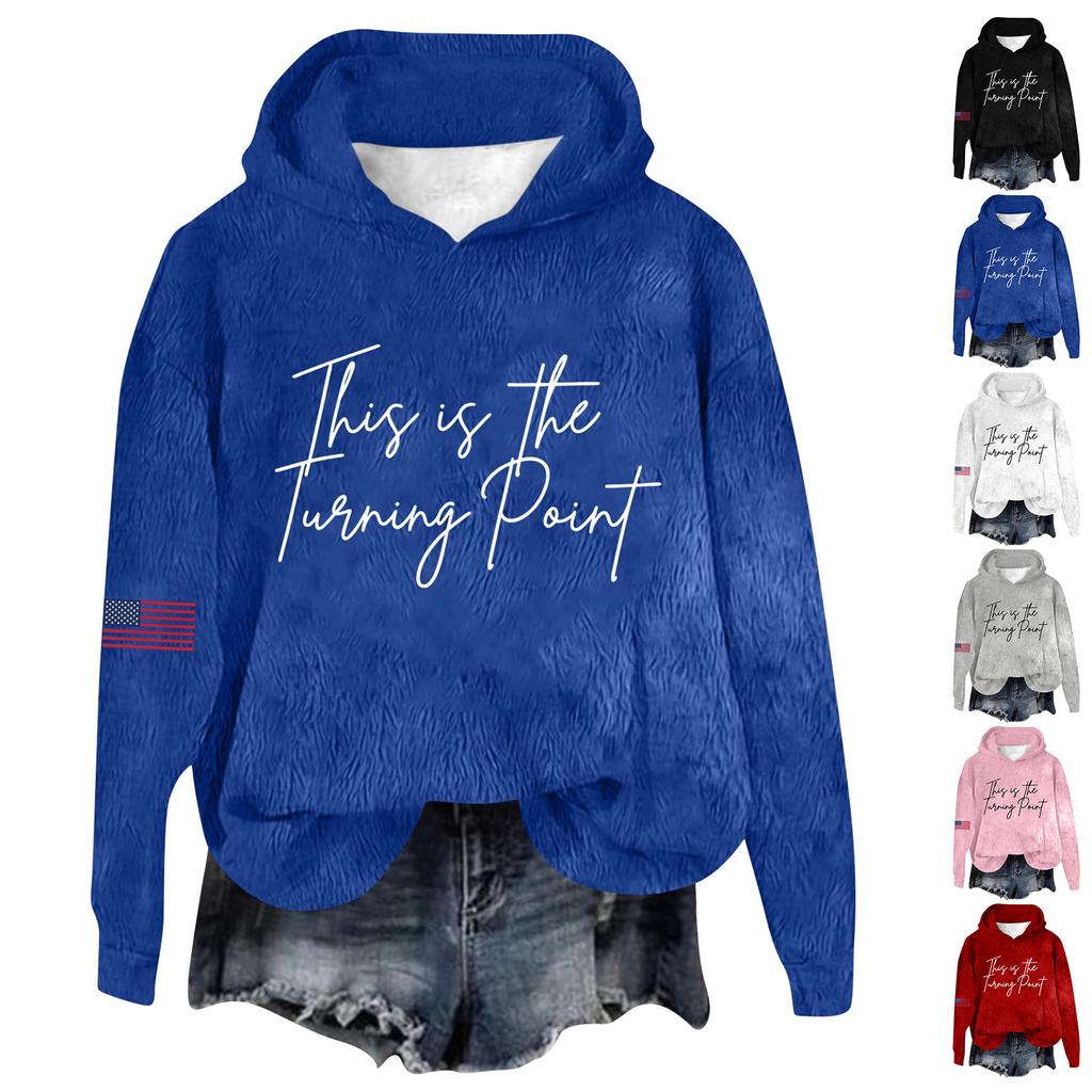 Women's Hooded Long Sleeve Printed Flannel Top Hooded Sweatshirt