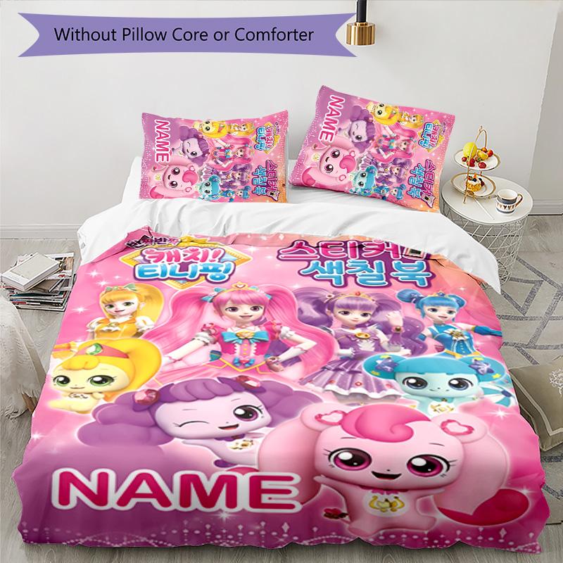 3pcs Catch Teenieping Magic Sweethear1 Cover Set - Personalized Name, HD Printed Bedding with 1 Cover and 2 Pillowcases - Perfect for Home Decor
