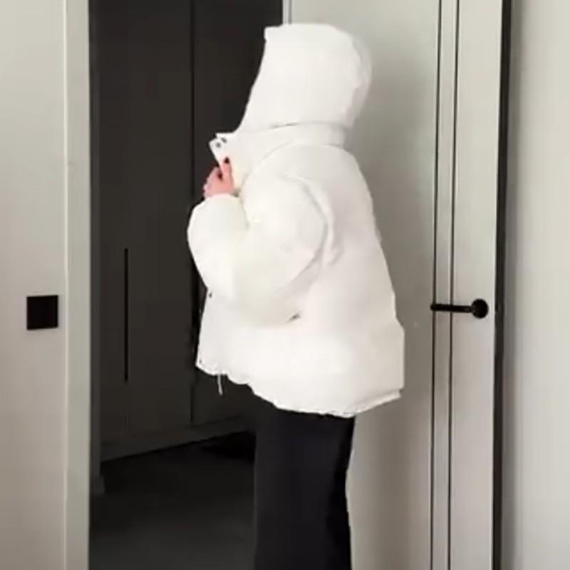 Womens Short Cotton Puffer Jacket Detachable Sleeves Hooded Two-Way Wear Warm Winter Coat