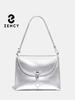 Zency Silver Bag 2024 Women 100% Genuine Leather Handbag Large Pocket Square Bag