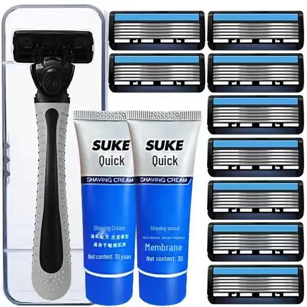 Six-Layer Manual Razor for Men with Stainless Steel Blades