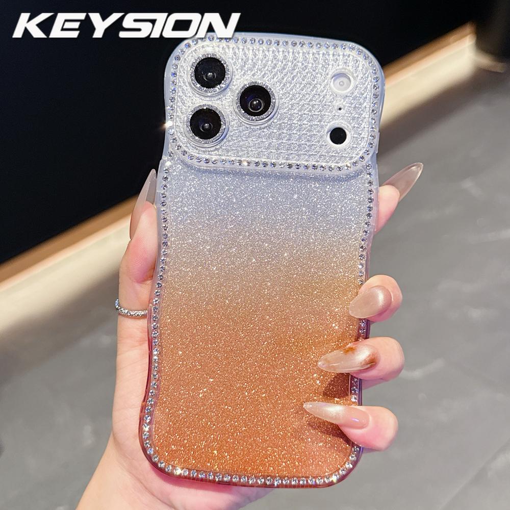 KEYSION Чехол для телефона с градиентом, блестками и стразами для iPhone 16 17 Pro Max Air 16 Plus, с волнистым краем, защитой камеры, противоударный