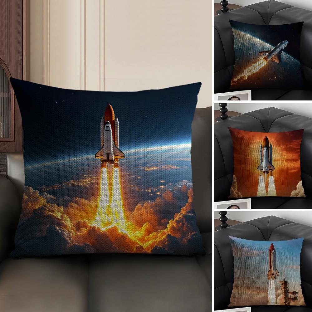 Rocket Cool Cushion Cover Natural Linen Organic Fabric DoubleSided Printing Sofa Home Decor Gift Pillow Case