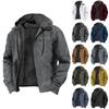 Men's Casual Zippered Pocket Hooded Jacket Men's Solid Color Fashion Warm Jacket