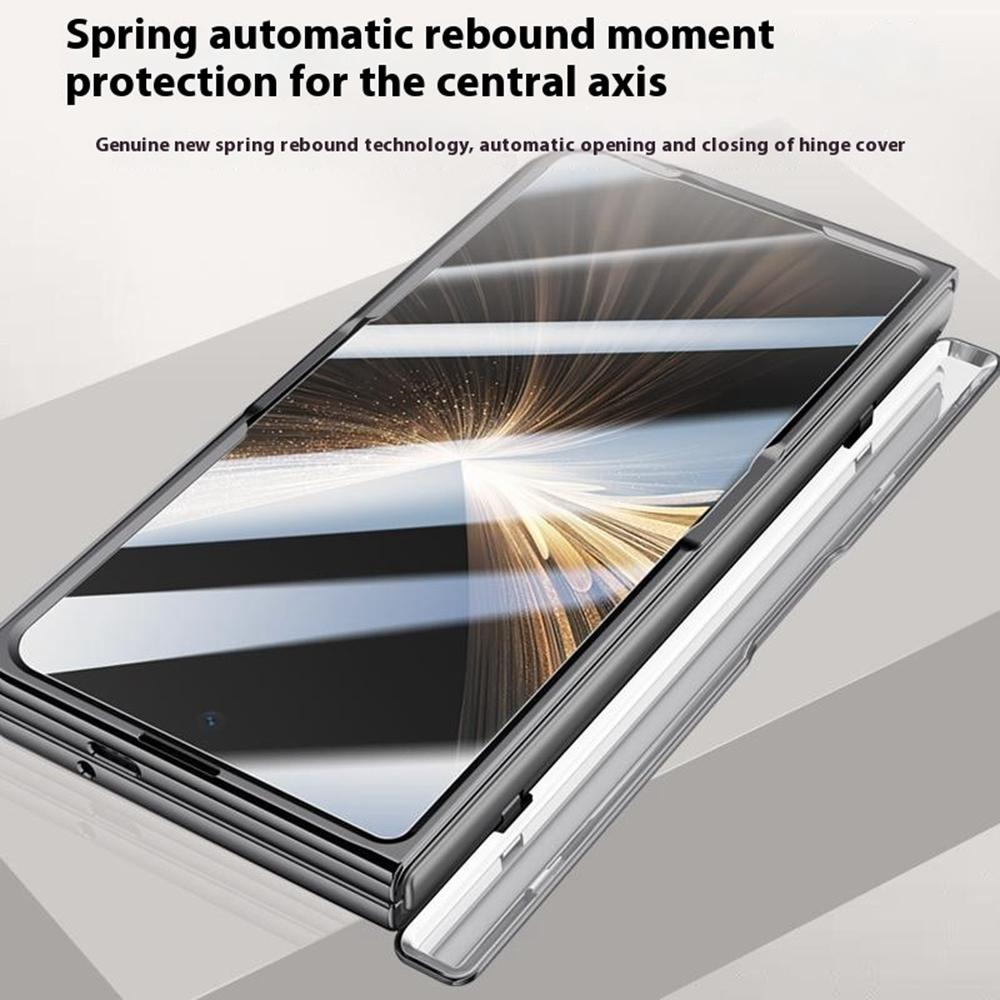 Чехол для Honor Magic V5 5G Кожа+ПК Чехол для телефона с HD Закаленной стеклянной пленкой, Объектив Подставка