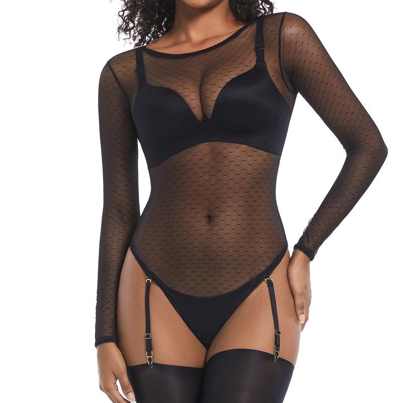 CINOON Боди с длинным рукавом, женский кружевной прозрачный женский пуловер, черные сексуальные боди, женский пуловер, повседневные комбинезоны