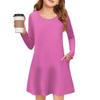 Girls' Long Sleeve Dress - Solid Color Pocket Dress