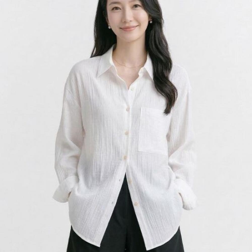Navava Women Loose Fit Simple Thin Crinkle Long Sleeve Shirt Nb3072