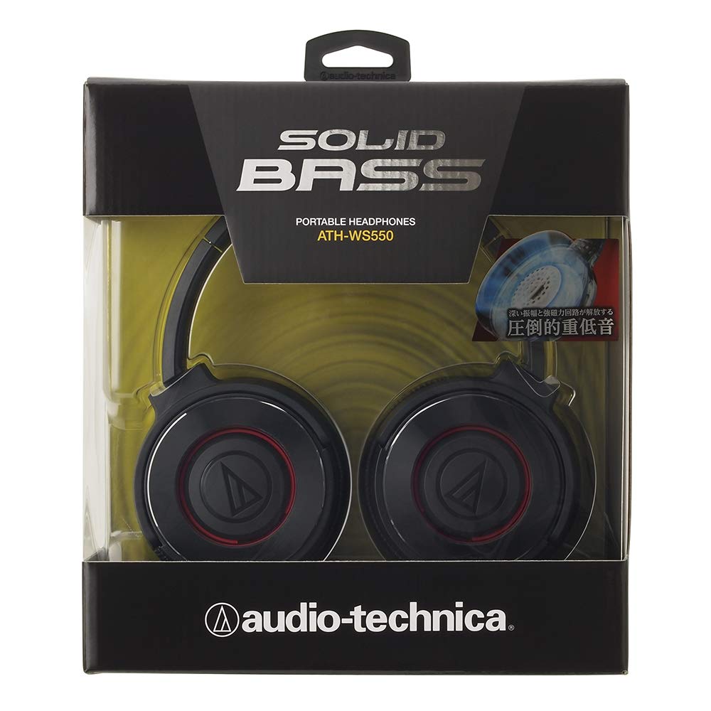 Audio Technica SOLID BASS Portable Headphones Heavy Bass Black Red BRD ATH-WS550