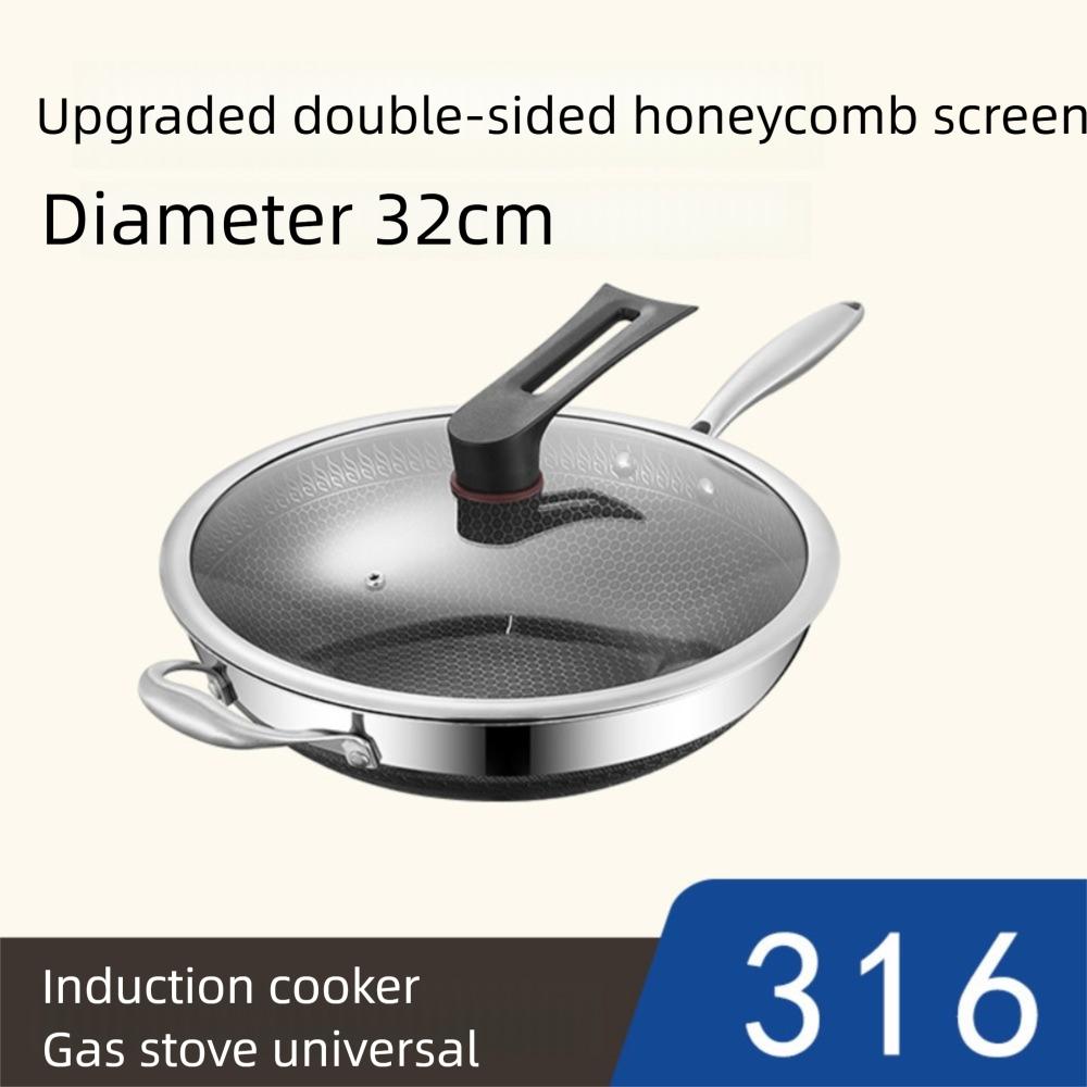 Антипригарный вок из нержавеющей стали 316, без покрытия, с сотовым дном, сковорода вок, газовая, индукционная плита